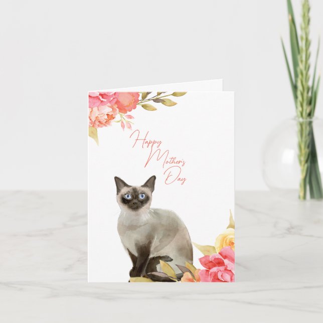 Tarjeta Siamese Cat and Flowers Mother's Day Greeting Card (Anverso)