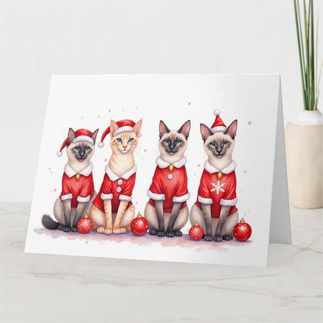 Tarjeta Siamese Cat Christmas Dress Santa Hat (Anverso)
