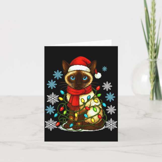 Tarjeta Siamese Cat Cute Cat Lover Cat Xmas Holiday Santa  (Anverso)
