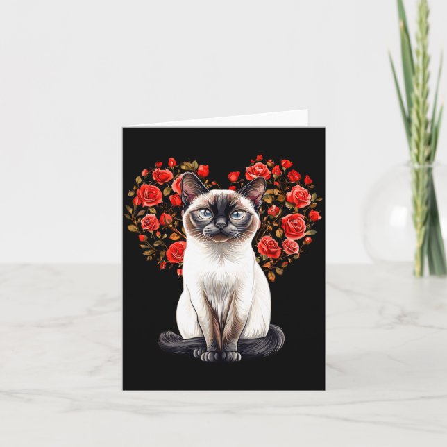 Tarjeta Siamese Cat Lover Floral Heart Valentines Day  (Anverso)