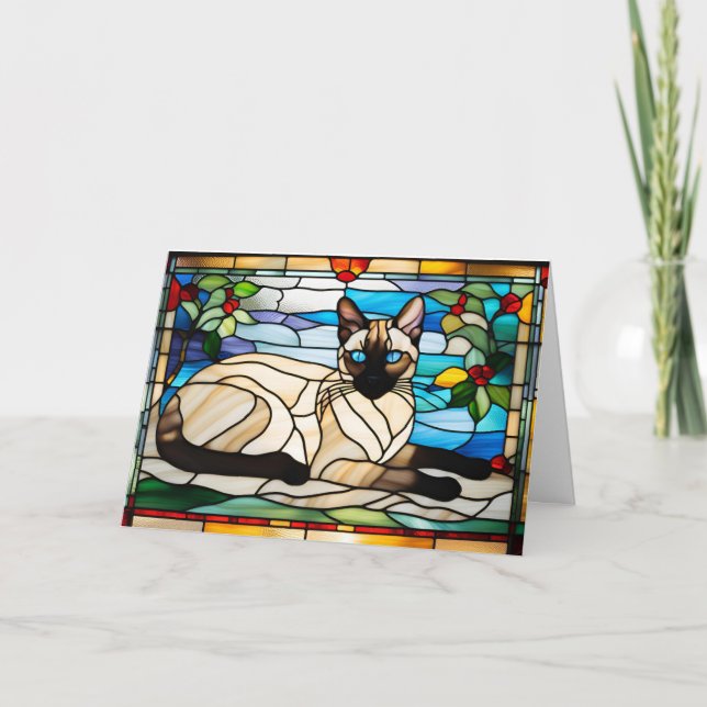 Tarjeta Siamese Cat Stained Glass Folded Greeting Card (Anverso)
