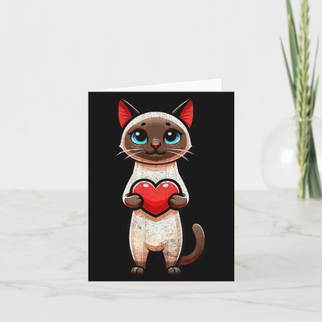Tarjeta Siamese Cat Valentines Heart Lover Funny Boys Girl (Anverso)