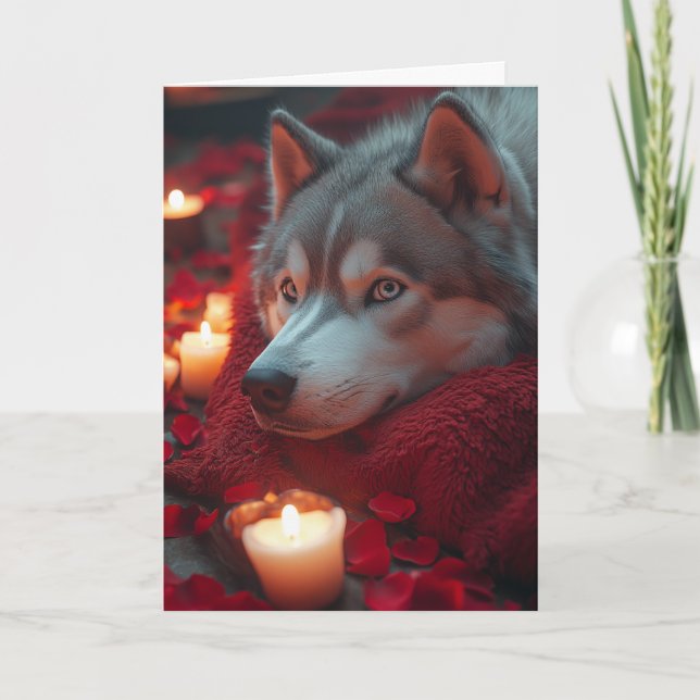 Tarjeta Siberian Husky acogedor día de San Valentín (Anverso)