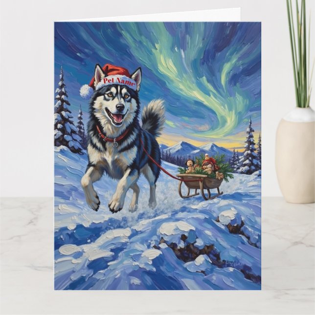 Tarjeta Siberian Husky Arctic Sled Run Christmas Hat (Anverso)