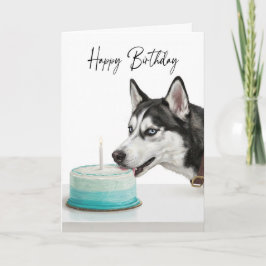 Tarjeta Siberian Husky Birthday Cake Inspector