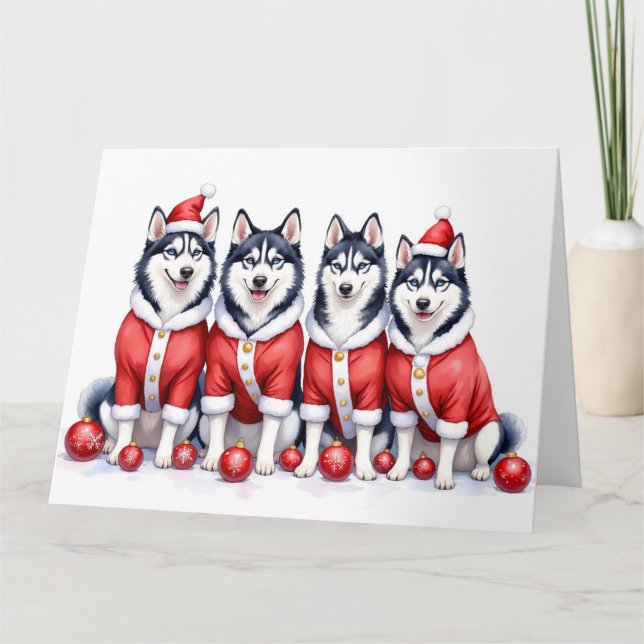 Tarjeta Siberian Husky Christmas Dress Santa Hat (Anverso)