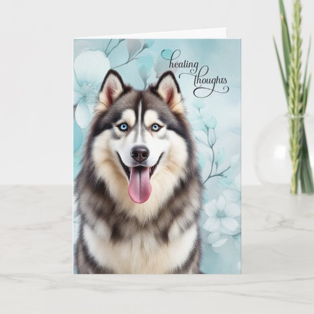 Tarjeta Siberian Husky Dog Botanical Blooms Get Well (Anverso)