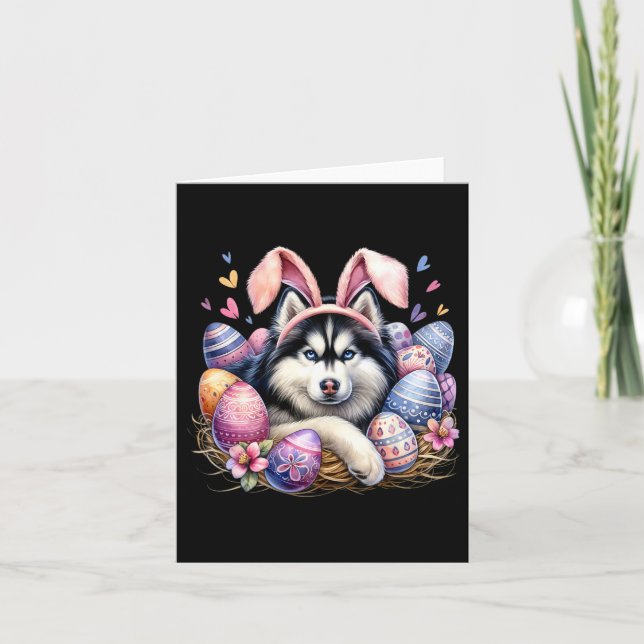 Tarjeta Siberian Husky Dog Bunny Ears Easter Day (Anverso)