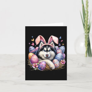 Tarjeta Siberian Husky Dog Bunny Ears Easter Day