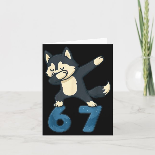 Tarjeta Siberian Husky Dog Dabbing 67 Meme Six Seven Funny (Anverso)