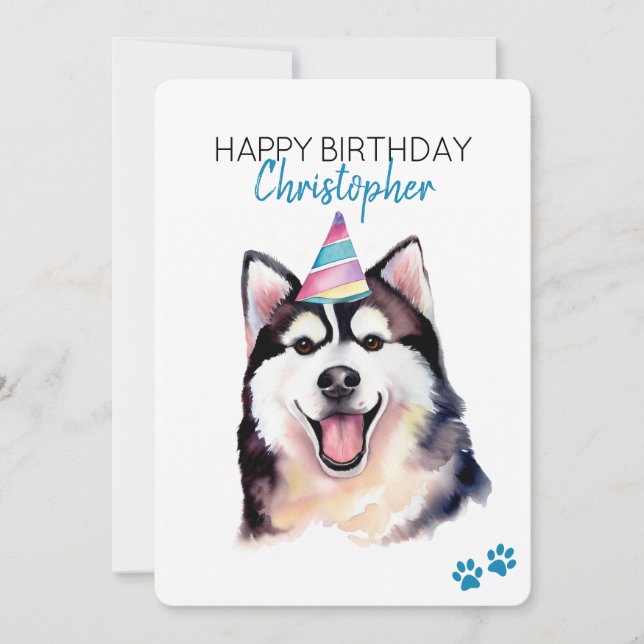 Tarjeta Siberian Husky Dog Personalizado Feliz Cumpleaños (Anverso)