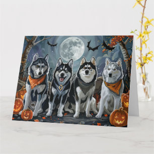 Tarjeta Siberian Husky Halloween Espeluznante 