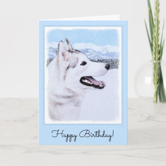 Tarjeta Siberian Husky (Silver and White) Painting Dog Art (Anverso)