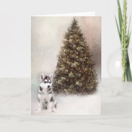 Tarjeta Siberiana de Navidades Husky Puppy