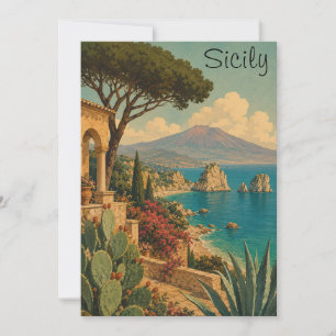 Tarjeta Sicilia Italia Vintage Mediterráneo Isla Viajes