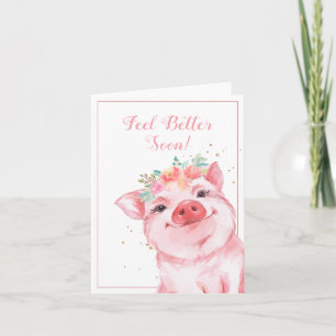 Tarjeta Siéntete mejor pronto cerdo lindo