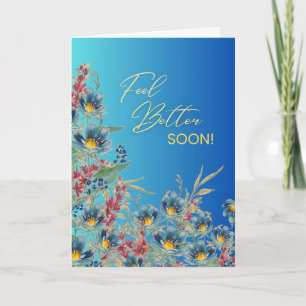 Tarjeta Siéntete Mejor Pronto – Floral Acuarela Azul Elega
