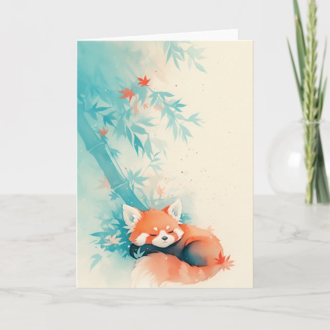 Tarjeta Siesta en el bosque de bambú del panda rojo (Anverso)