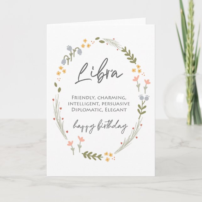 Tarjeta Signo de estrella zoíaca de cumpleaños de Libra pe (Anverso)
