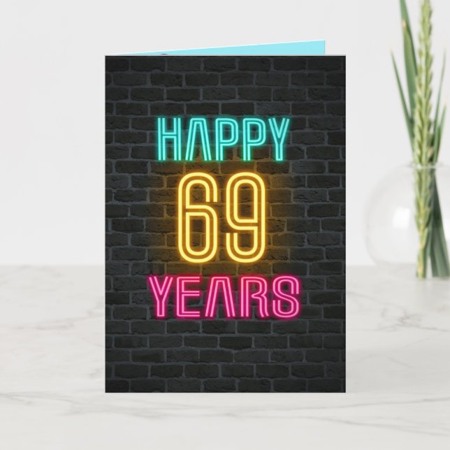Tarjeta Signo de neón en ladrillo para 69 años (Anverso)