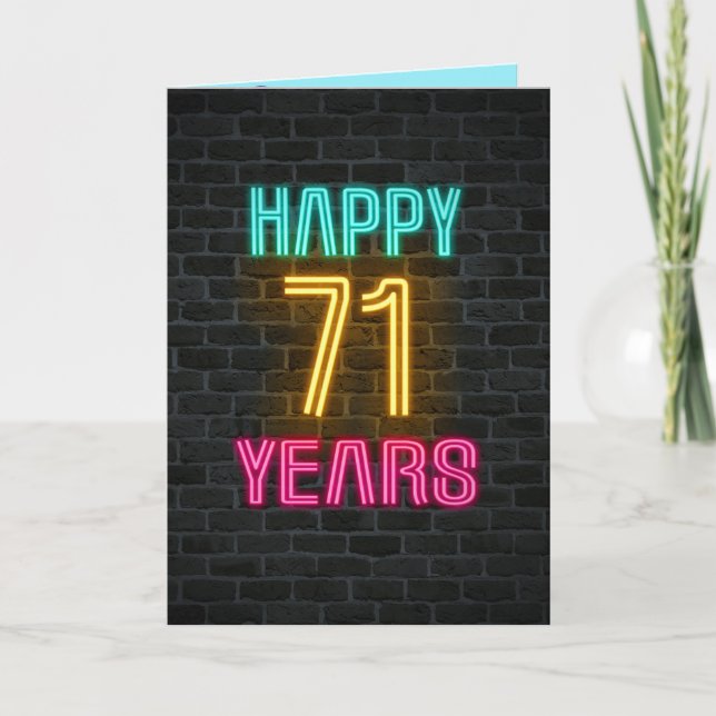 Tarjeta Signo de neón en ladrillo para 71 años (Anverso)