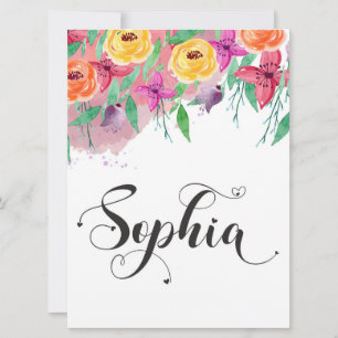 Tarjeta Signo de nombre Sophia caligrafía floral Sophia be