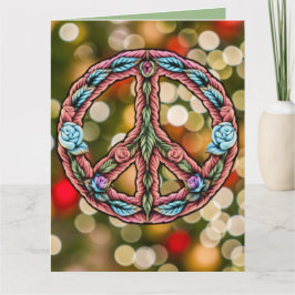Tarjeta Signo de paz de Bokeh de Navidades florales person