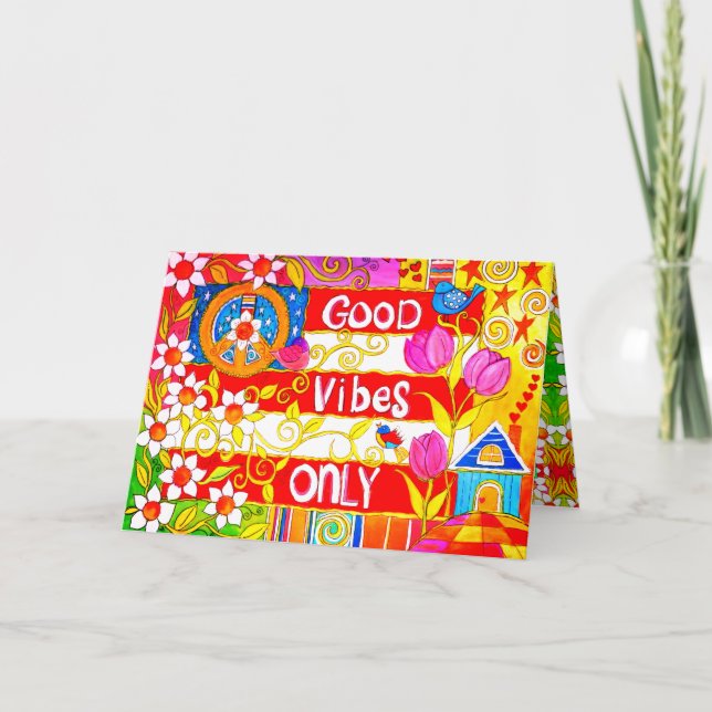 Tarjeta Signo de paz de "sólo vibes buenas" y marea hippie (Anverso)