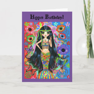 Tarjeta Signo de paz del hippie de la sirena Chica de sire
