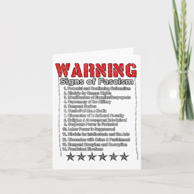 Tarjeta Signos De Aviso De Fascismo Contra Trump Se Oponen (Anverso)