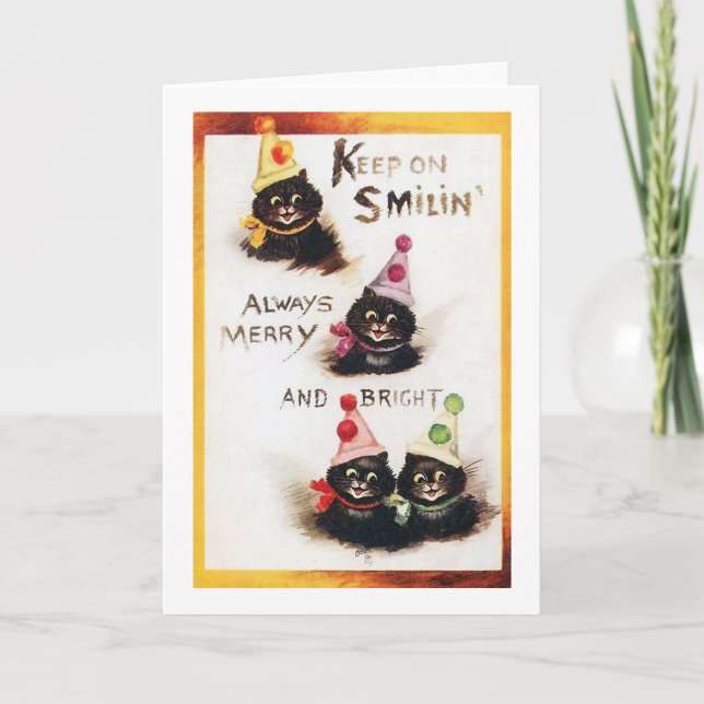 Tarjeta Sigue en Smilin, gato negro, Louis Wain (Anverso)