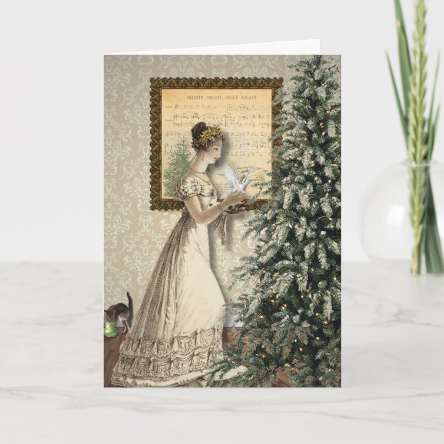 Tarjeta Silent Night Vintage Christmas Scene Greeting Card (Anverso)