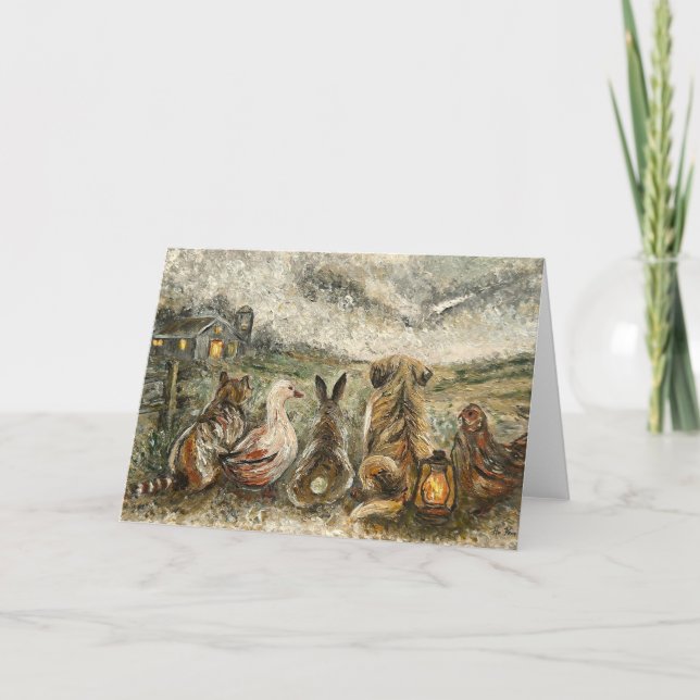 Tarjeta Silent Watching Whimsical Farmhouse Animals  (Anverso)