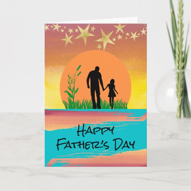 Tarjeta Silhouette Day del padre papá y estrellas de la hi (Anverso)