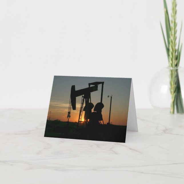 Tarjeta Silhouette de Aceite de Texas al atardecer (Anverso)