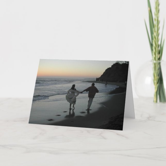 Tarjeta Silhouette de bodas de playa (Anverso)