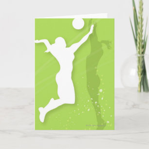 Tarjeta Silhouette de dos mujeres jugando voleibol