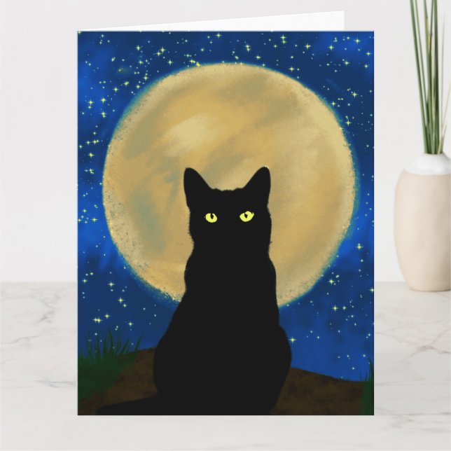 Tarjeta Silhouette de Halloween Black Cat Moonlit