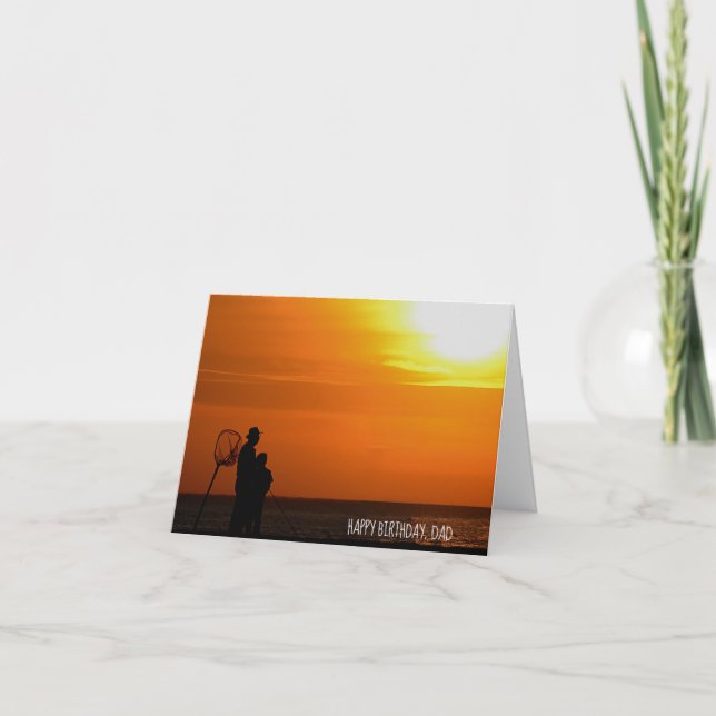 Tarjeta Silhouette de hombre e hijo al atardecer cumpleaño (Anverso)