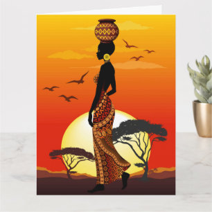 Tarjeta Silhouette de una bella mujer africana sobre los S