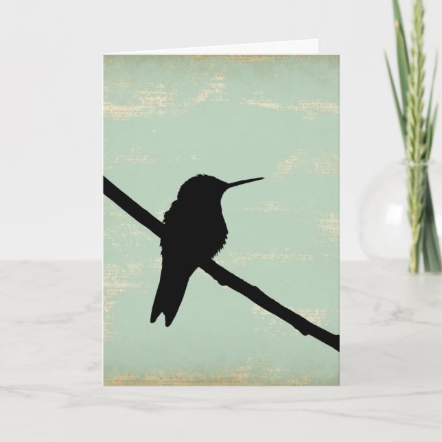 Tarjeta Silhouette Hummingbird con fondo azul grunge (Anverso)