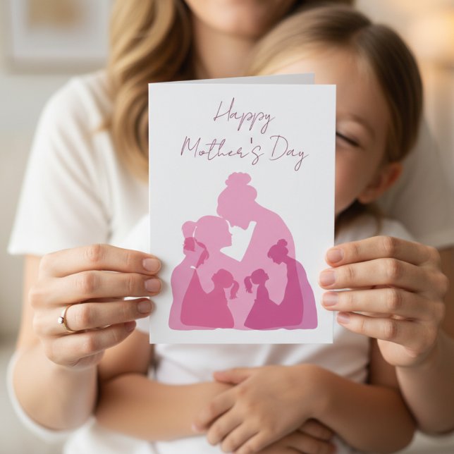Tarjeta Silhouette of Mom and Daughter Minimalist Elegant (Subido por el creador)