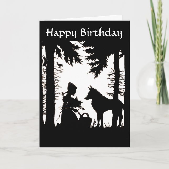 Tarjeta Silhouette Red Riding Hood Wolf Woods Cumpleaños (Anverso)