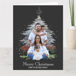 Tarjeta Silhouette, un árbol de navidad de moda, foto gris