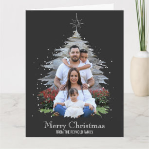 Tarjeta Silhouette, un árbol de navidad de moda, foto gris