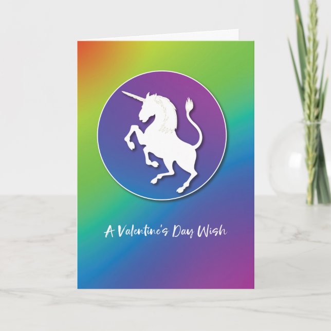 Tarjeta Silhouette Valentine unicornio sobre el arcoiris b (Anverso)