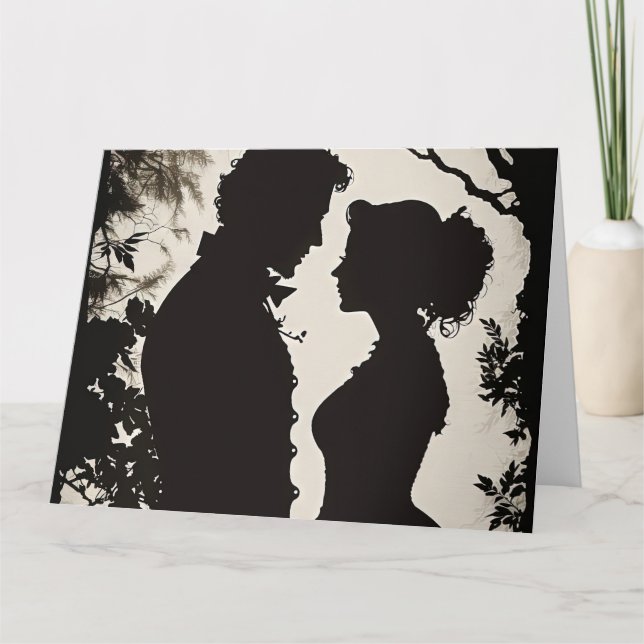 Tarjeta Silhouette Vintage Newlyweds (Anverso)