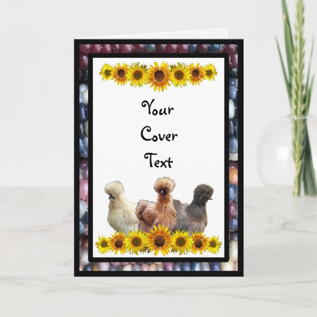 Tarjeta Silkie Bantam Sunflower Saludo al maíz arcoiris (Anverso)