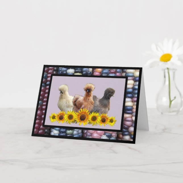 Tarjeta Silkie Bantam Sunflowers Rainbow Gem Corn Saludo (Planta pequeña)