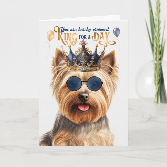 Tarjeta Silky Terrier Dog King por día cumpleaños gracioso (Anverso)